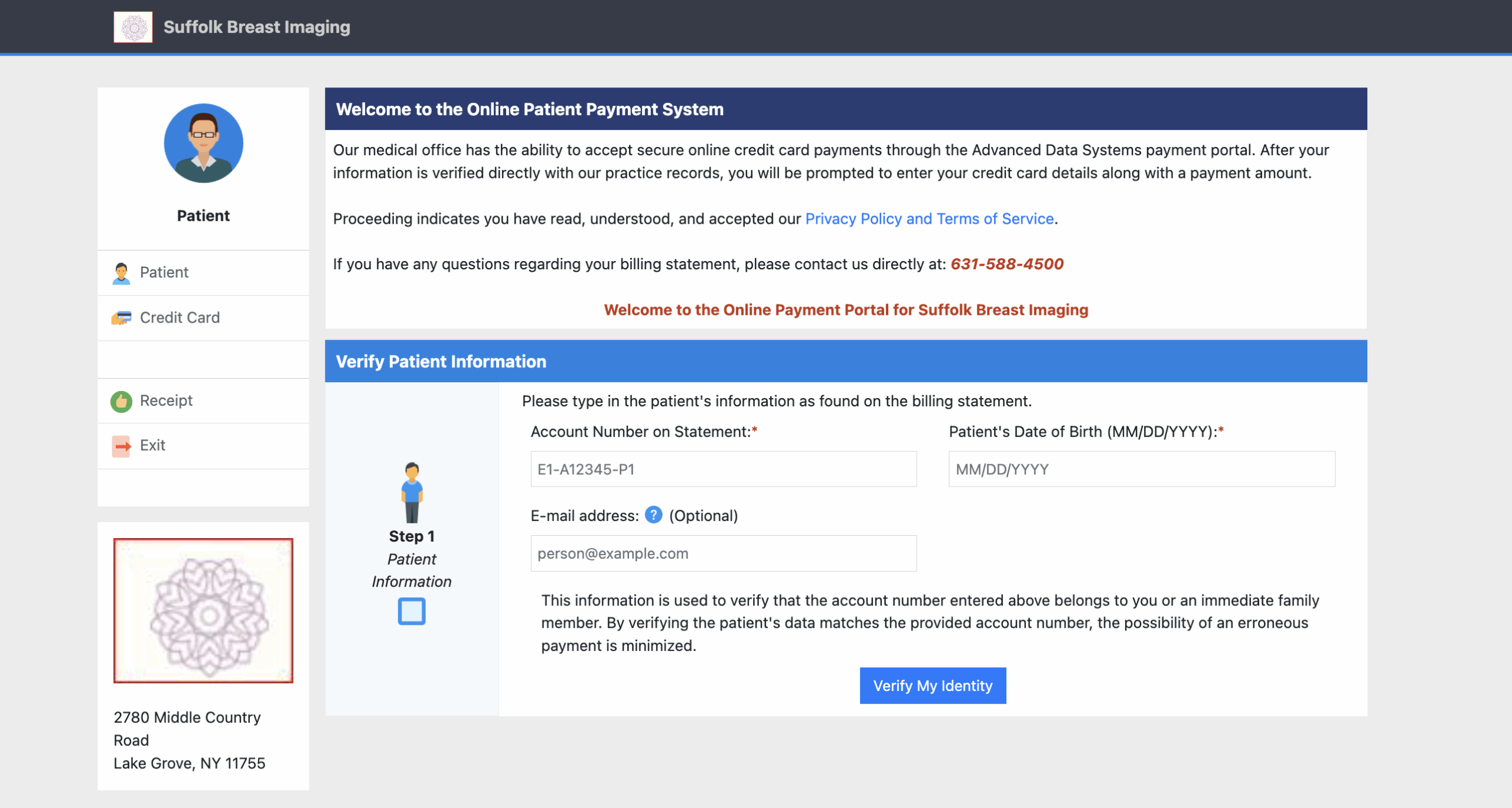 Picture of Billing Portal Step 1: Verify Account Information.